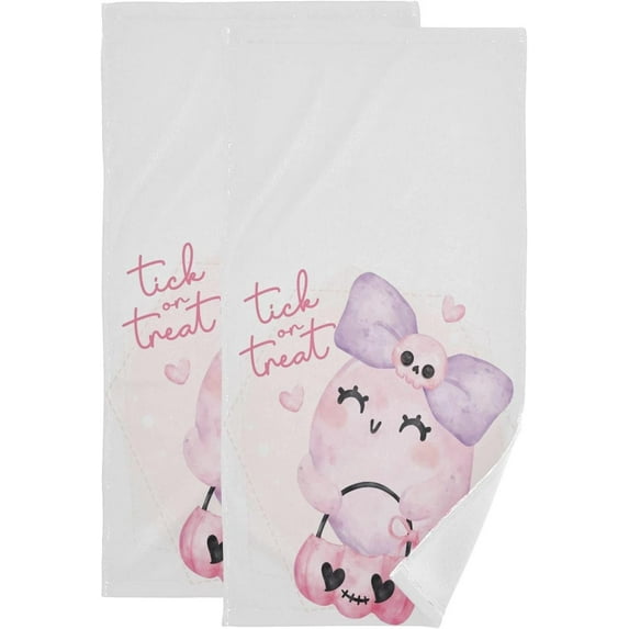 Coolnut Cute Pink Halloween Ghost Hand Towels 2 PCS, Ultra Soft and Highly Absorbent, Trick Or Treat Decorative Fingertip Towel for Home, Bathroom, Kitchen, 28.3"x14.4"