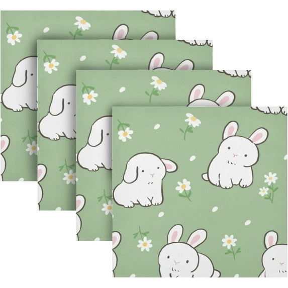 Coolnut Cute Rabbit Cloth Napkins Set of 6, Reusable Washable Polyester Dinner Table Napkins for Family, Weddings, Parties, Home Decor, 20 x 20 Inch Washcloth Gift