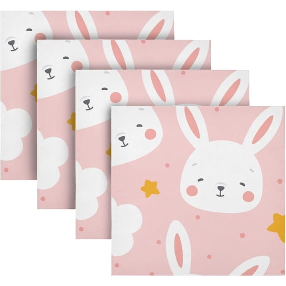 Coolnut Cute Rabbit Cloth Napkins Set of 6, Reusable Washable Polyester Dinner Table Napkins for Family, Weddings, Parties, Home Decor, 20 x 20 Inch Washcloth Gift