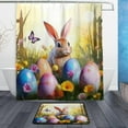 thumbnail image 1 of Coolnut Cute Rabbits and Easter Eggs Bath Curtain Rugs Sets 2 Pcs, Bathroom Theme Set with Shower Curtain and Non-Slip Carpet -12 Hooks-60X72in328 Home Decor, 1 of 7