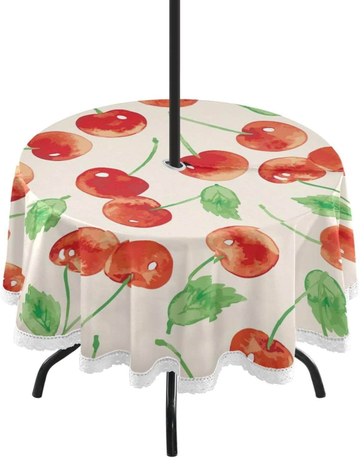 Coolnut Cute Red Cherries Round Table Cloth 60", Heat Resistant Table