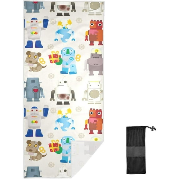 Coolnut Cute Robot Pattern Beach Towel Super Soft Microfiber Sand Free Beach Towels, Oversized Camping Pool Towel, Lightweight, Breathable & Quick Dry Towels, 30x60in Washcloth Gift