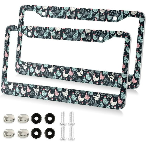 Coolnut Cute Rooster License Plate Frames 2 Packs,License Plate Covers,Universal Aluminum Tag Frame for Front and Rear Car Tags33 Home Decor