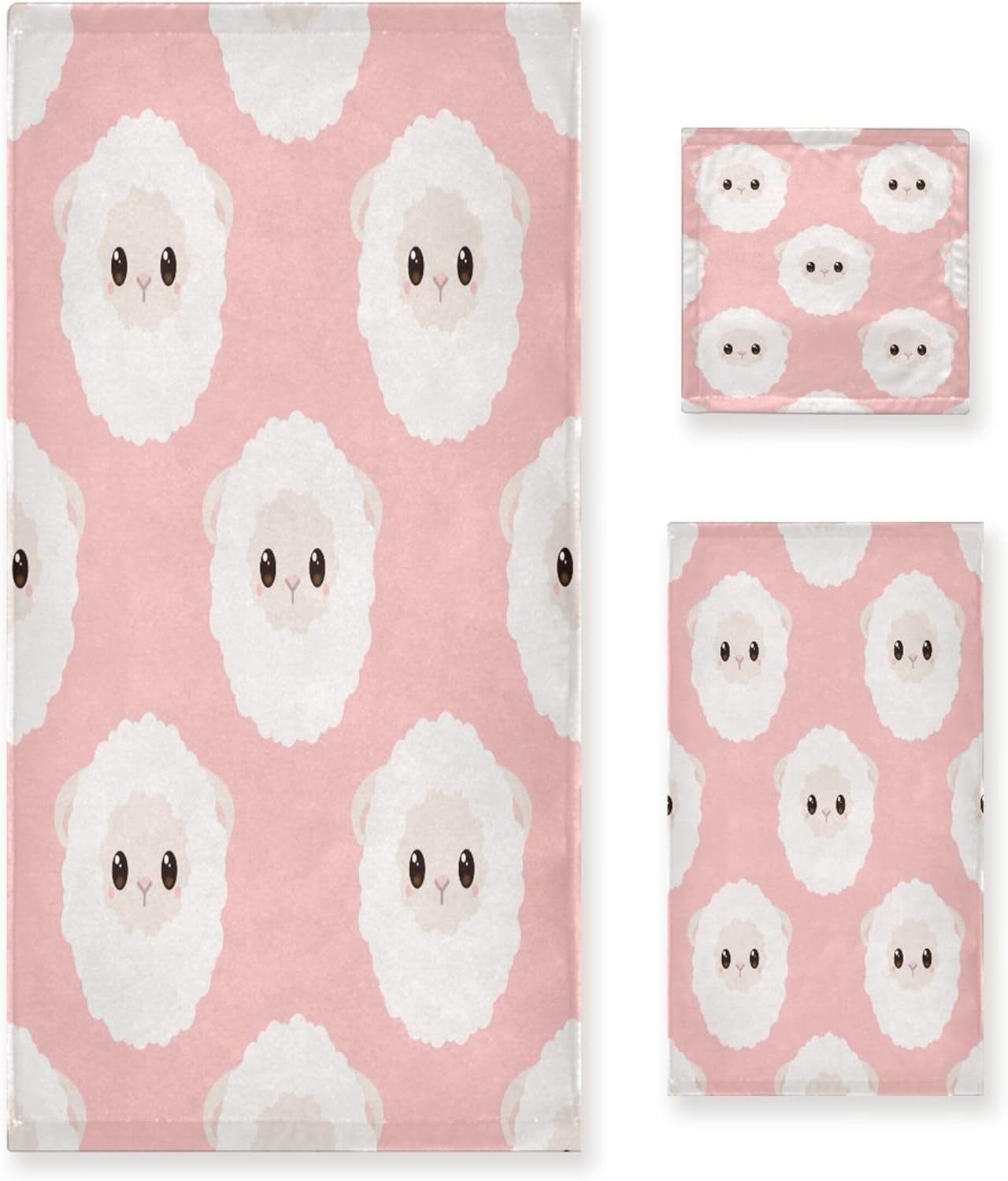 Coolnut Cute Sheep Pink Bathroom Towel Set Absorbent Soft 3-Piece Bath Towel Hand Towel ...