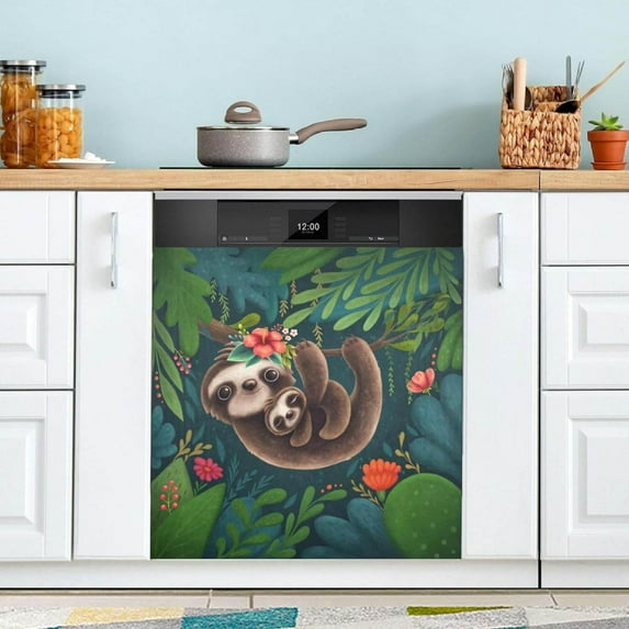 Coolnut Cute Sloths Dishwasher Magnet Cover for The Front Door,Reusable Refrigerator Door Decor Magnet Sticker for Kitchen Home Decor 23" x 26"