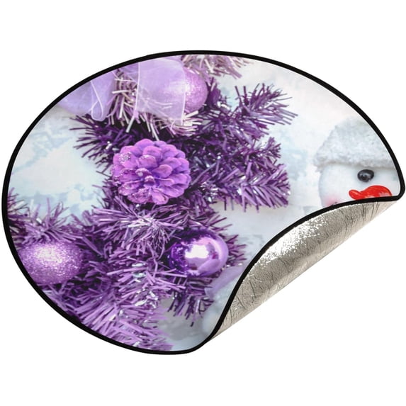 Coolnut Cute Snowman Christmas Christmas Tree Mats Waterproof Tree Skirt, Purple Garland Xmas Tree Stand Tray Mat Floor Protector Pad for Holiday Party Decoration, 28.3"