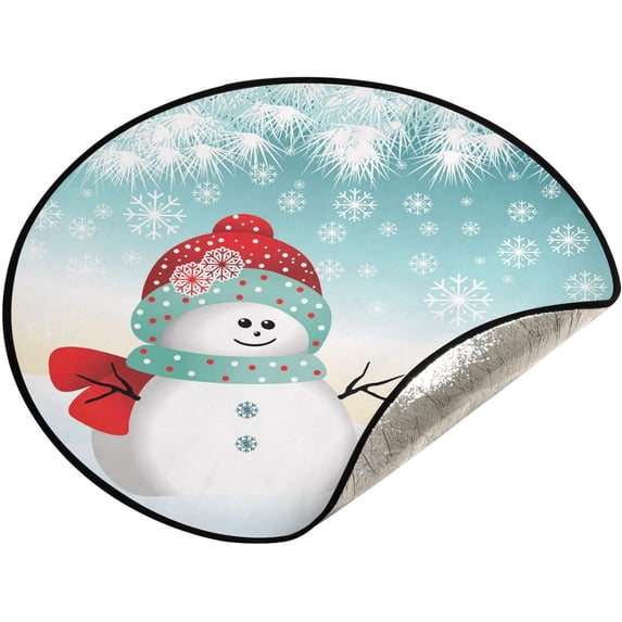 Coolnut Cute Snowman Winter Snowy Christmas Tree Mats Waterproof Tree Skirt, Christmas Snowflakes Xmas Tree Stand Tray Mat Floor Protector Pad for Holiday Party Decoration, 28.3"