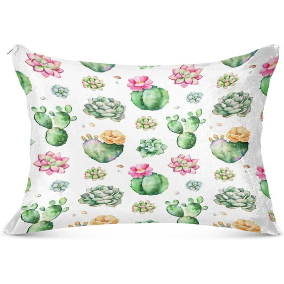 Coolnut Cute Tropical Botanical Succulents Cactus Flower Zipped Velvet Pillowcases Standard Size 20x26 in, Soft and Cozy Decor Giftsative Plush Pillow Case with Hidden Zipper for Bedroom, Sofa182