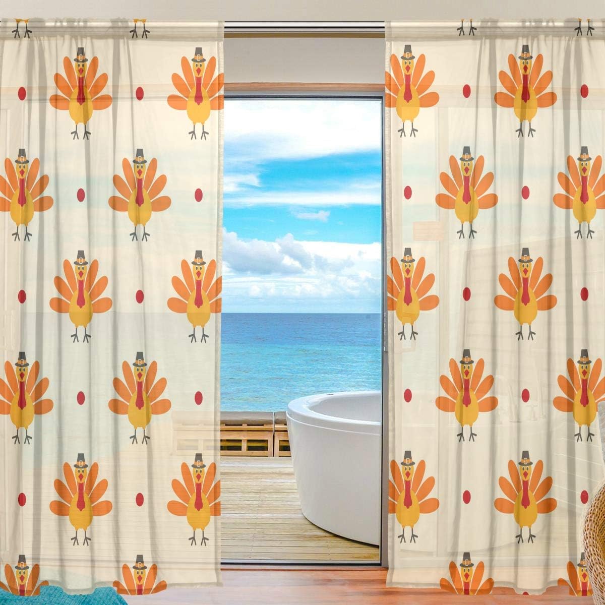 Coolnut Cute Turkeys Red Polka Dot Sheer Gauze Door Curtain Window ...