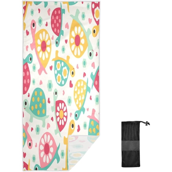 Coolnut Cute Turtle Microfiber Beach Towel, Super Absorbent Quick Dry Pool Towels with Pouch for Swimming,Picnic,Yoga Gym Sports 31"×71"
