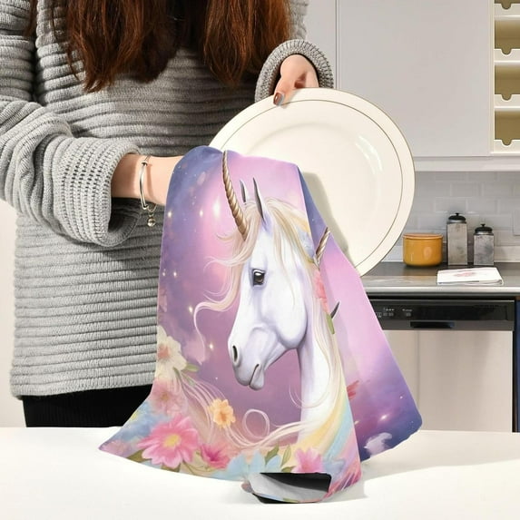 Coolnut Cute Unicorn Pink Kitchen Towels, 18 x 28 Inch Super Soft and Absorbent Dish Cloths for Washing Dishes, 4 PCS Reusable Multi-Purpose Microfiber Hand Towels for Kitchen