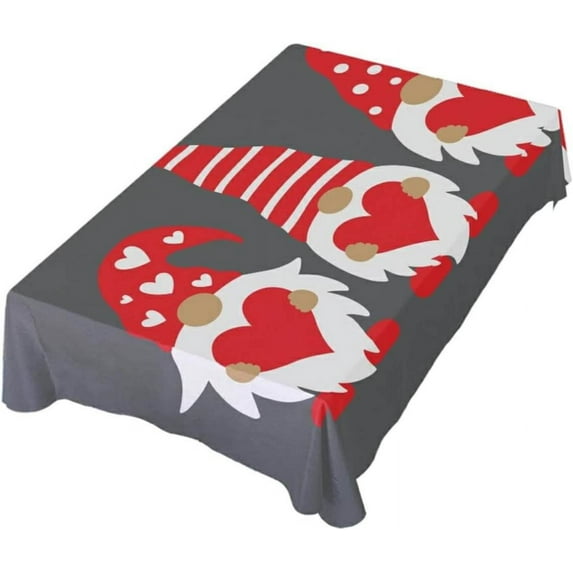 Coolnut Cute Valentine's Day Gnome Elf Rectangle Tablecloth,Valentine's Day Mother's Day Kitchen Decoration Dinner Rectangular Table Cover for Party Holiday Hotel BBQ-Machine Washable 60x60In