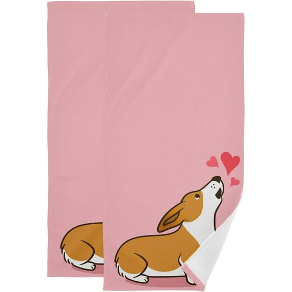 Coolnut Cute Welsh Corgi Dog Bath Hand Towels 2 PCS, 28.3"x 14.4" Ultra Soft and Highly Absorbent for Valentines Day Decorative Fingertip Face Towel for Home, Bathroom, Kitchen