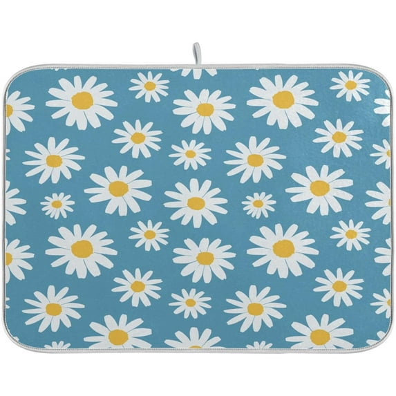 Coolnut Daisy Flower Kitchen Dish Drying Mat, 16'' x 18'' Super Absorbent Dish Drying Mat for Kitchen, Sink, Dining Table Home Decor