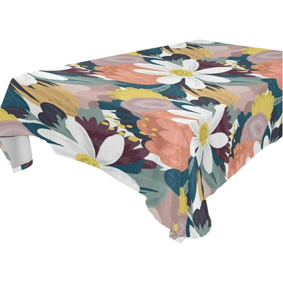 Coolnut Daisy Flower Tablecloth 60"x108", Waterproof Washable Polyester Square Table Cover, Durable Tablecloth for Kitchen Dining Table Party Decor