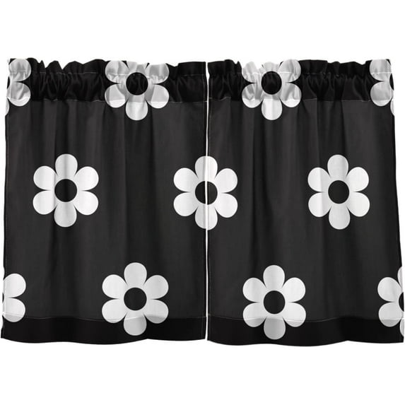 Coolnut Daisy Kitchen Curtains 2 Panels, UV Protected Tier Curtains Half Window Curtains for Guest Room Bathroom Sink Laundry Room Basement,24"x 27"