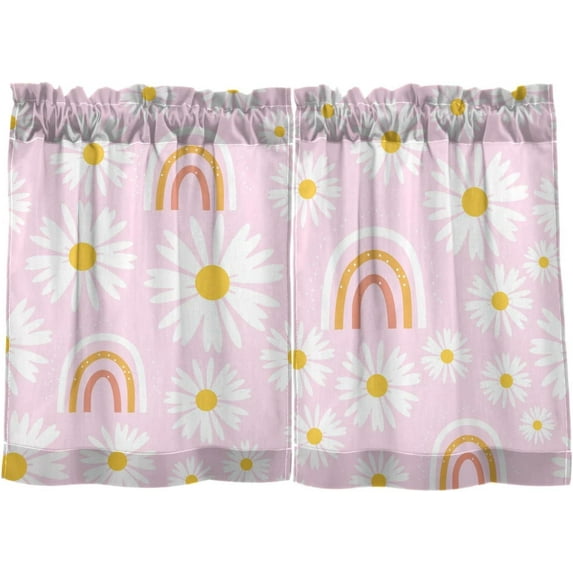 Coolnut Daisy Kitchen Curtains 2 Panels, UV Protected Tier Curtains Half Window Curtains for Guest Room Bathroom Sink Laundry Room Basement,36"x 27"