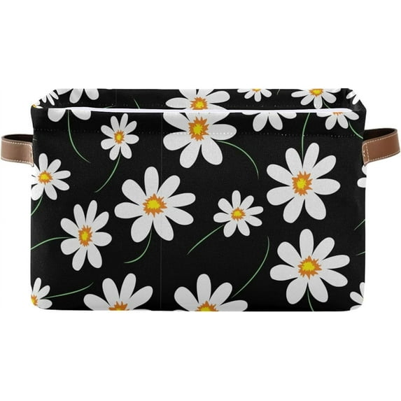 Coolnut Daisy Storage Basket, Durable Canvas Organizer With Handles Large Collapsible Storage Bins Boxes for Home Office - 2 Pack Home Decor