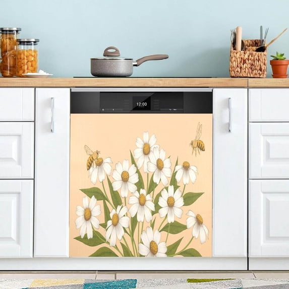 Coolnut Daisy and Bee Dishwasher Magnet Cover for The Front Door,Reusable Refrigerator Door Decor Magnet Sticker for Kitchen Home Decor 23" x 26"