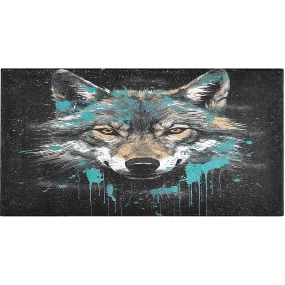 Coolnut Dark Wolf Head Bath Mat, Dry Quickly Non Slip Absorbent Bath Rug, Soft Living Room Bedroom Home Floor Mats, Bath Mats for Bathroom, Tub and Shower 20" x 39" Home Decor