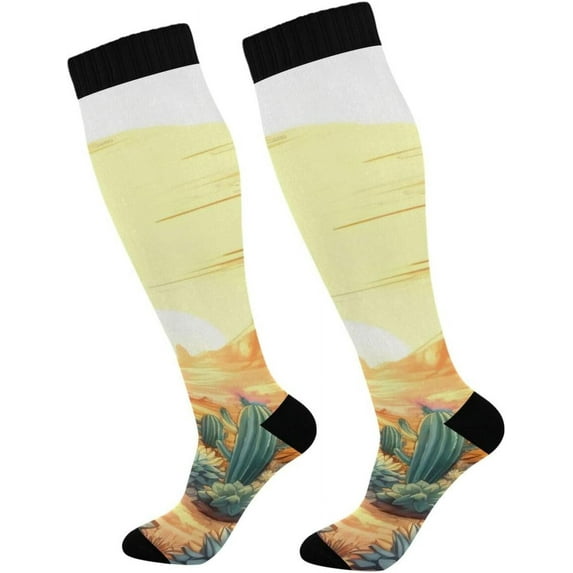 Coolnut Desert Cactus under Sunset Compression Socks Women Men Knee High Stockings 1Pair for Sports, Running, Travel46 Gift