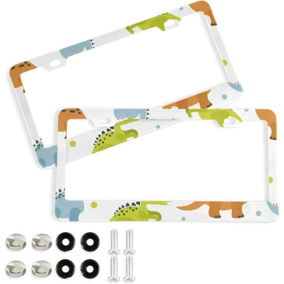 Coolnut Dinosaur License Plate Frames 2pcs, Aluminum Universal Car License Plate Holder with Round Hole for US Vehicles, 12"x 6"