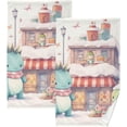 thumbnail image 1 of Coolnut Dinosaur Snow House Hand Towels 2 Pieces, Cotton Bath Towel for Drying Face Hands Body Decorative Water Absorbent Lightweight Towels for Bathroom Ktichen Travel Gym, 16"x28", 1 of 6