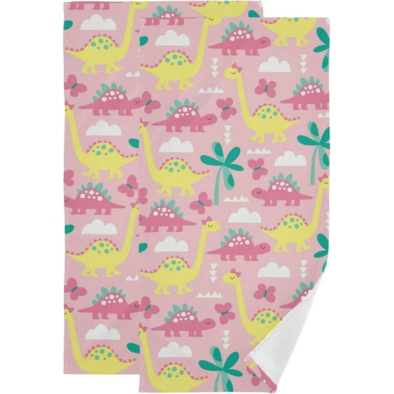 Coolnut Dinosaur Soft Hand Towels, 2 PcsAbsorbent Bath Towel Decorative Fingertip Towels for Bathroom Gym Spa Hotel Beach Swimming Pool,14.4"x 28.3"