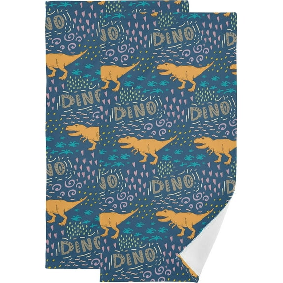 Coolnut Dinosaur Soft Hand Towels, 2 PcsAbsorbent Bath Towel Decorative Fingertip Towels for Bathroom Gym Spa Hotel Beach Swimming Pool,14.4"x 28.3"