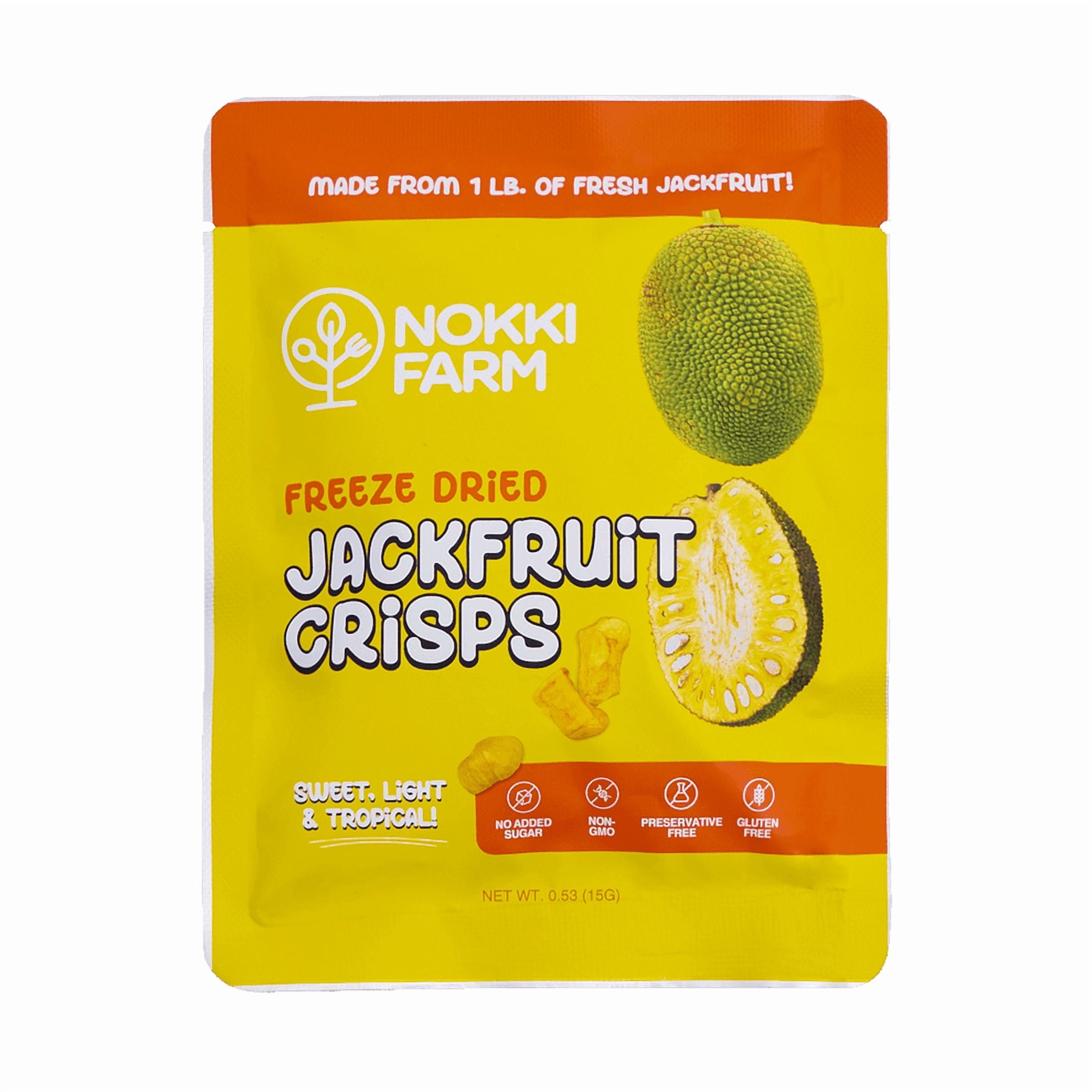 NOKKI FARM Freeze Dried Jackfruit, Healthy & Exotic Tropical Superfood Snacks, Kid-Approved, No Added Sugar or Preservatives, Shelf-Stable & Portable for On-The-Go Snacking, 0.53 Oz, 6 Pack
