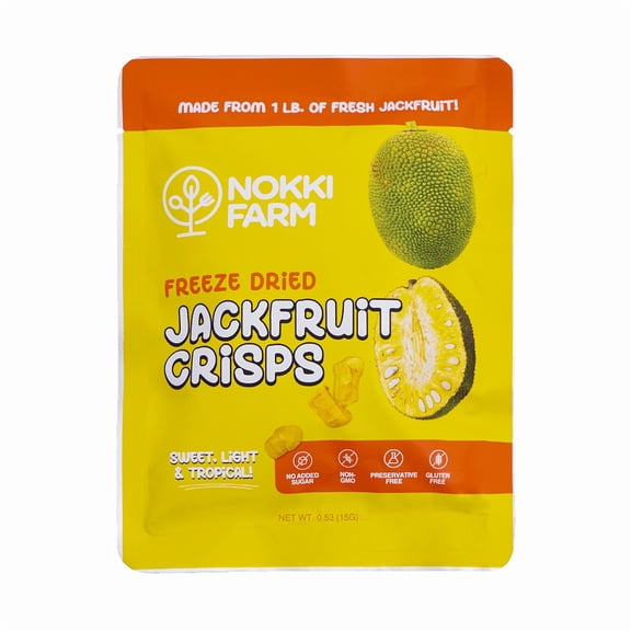 NOKKI FARM Freeze Dried Jackfruit, Healthy & Exotic Tropical Superfood Snacks, Kid-Approved, No Added Sugar or Preservatives, Shelf-Stable & Portable for On-The-Go Snacking, 0.53 Oz, 6 Pack