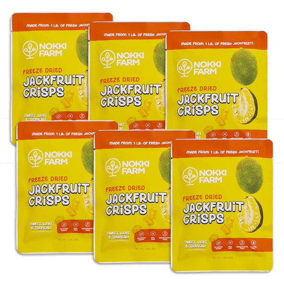 NOKKI FARM Freeze Dried Jackfruit, Healthy & Exotic Tropical Superfood Snacks, Kid-Approved, No Added Sugar or Preservatives, Shelf-Stable & Portable for On-The-Go Snacking, 0.53 Oz, 6 Pack