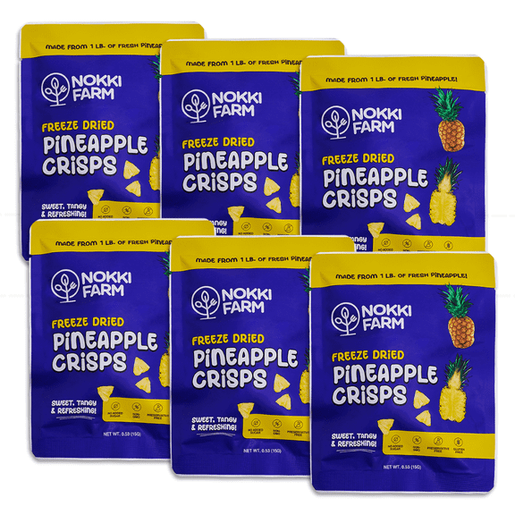 NOKKI FARM Freeze Pineapple Fruit, Healthy & Exotic Tropical Superfood Snacks, Kid-Approved, No Added Sugar or Preservatives, Shelf-Stable, 0.53 Oz, 6 Pack