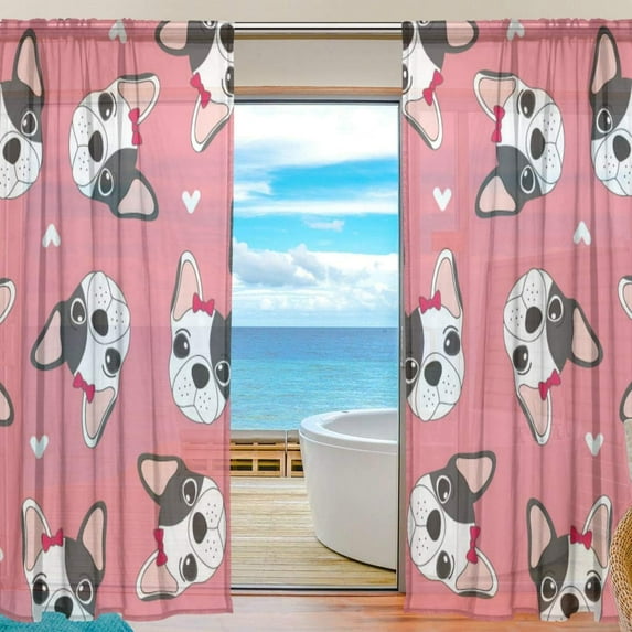 Coolnut Dog Head and Heart Semi Sheer Curtains Window Voile Drapes Panels Treatment-55x84in for Living Room Bedroom Kids Room, 2 Pieces