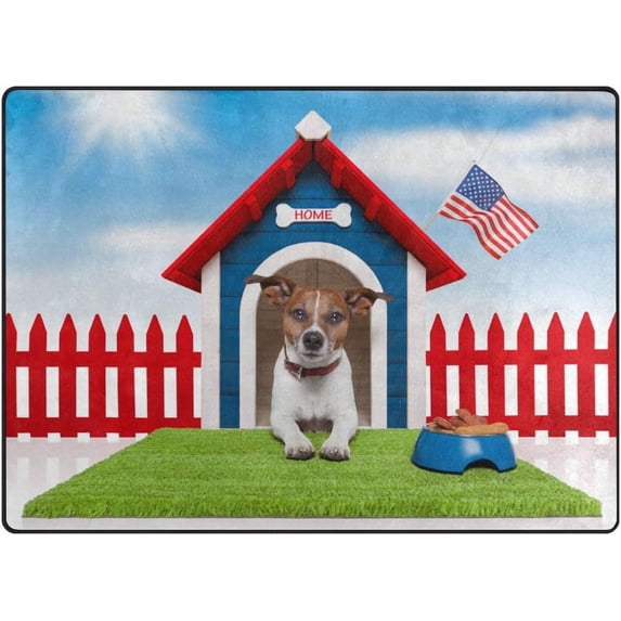Coolnut Dog in House with Bowl Lightweight Carpet Mats, 6'8" x 4'10" Area Soft Rugs Floor Mat Rug Home Decoration for Kids Room Living Room, 80"x 58"
