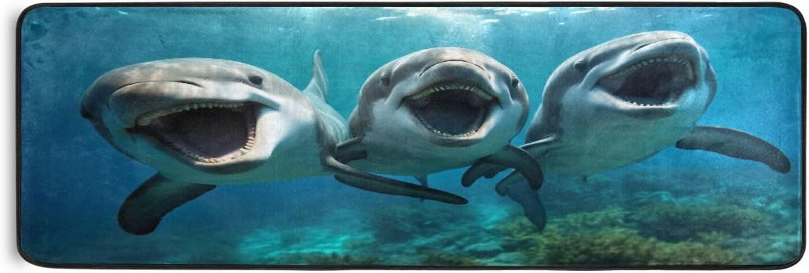 Coolnut Dolphins in Ocean Area Rug - 2' x 6' Washable Runner Rugs with ...