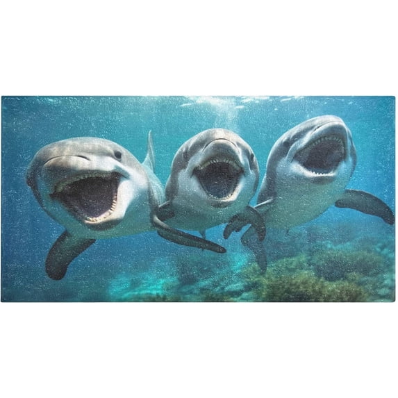 Coolnut Dolphins in Ocean Bath Mat, Dry Quickly Non Slip Absorbent Bath Rug, Soft Living Room Bedroom Home Floor Mats, Bath Mats for Bathroom, Tub and Shower 20" x 39" Home Decor Gifts
