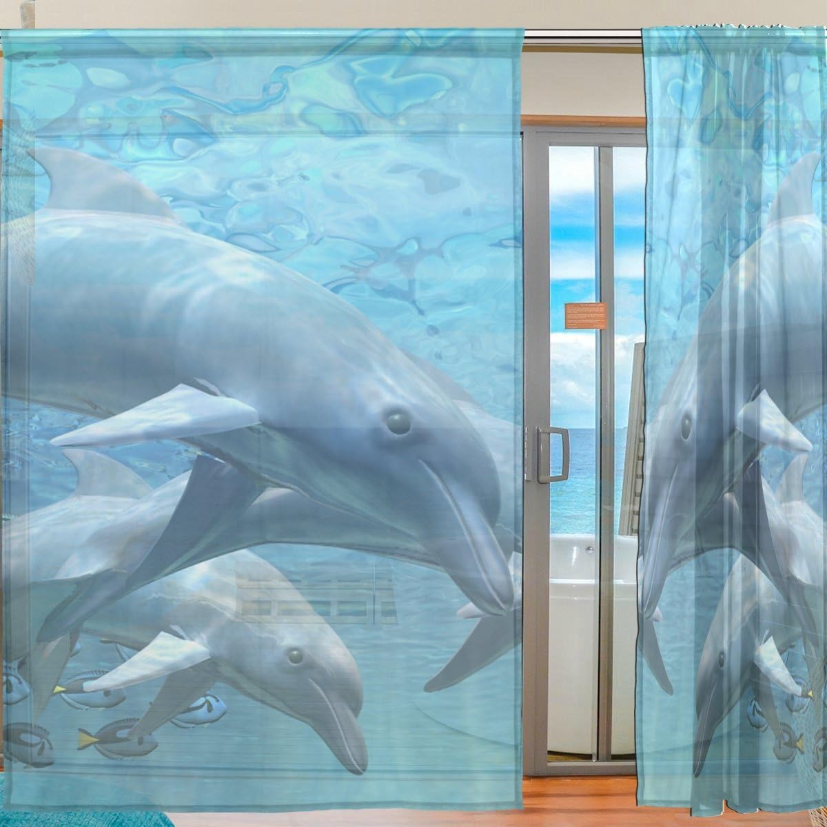 Coolnut Dolphins Underwater Sheer Gauze Door Curtain Window Curtain ...