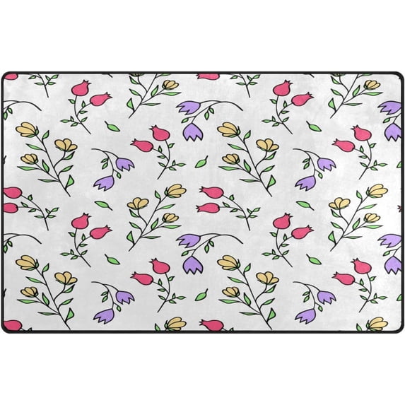 Coolnut Doodle Flowers Rose Area Rugs Colorful Large Non-Slip Floor Matative Carpets Doormat for Kitchen Living Dining Dorm Playing Room Bedroom 60 x 39inch Home Decor