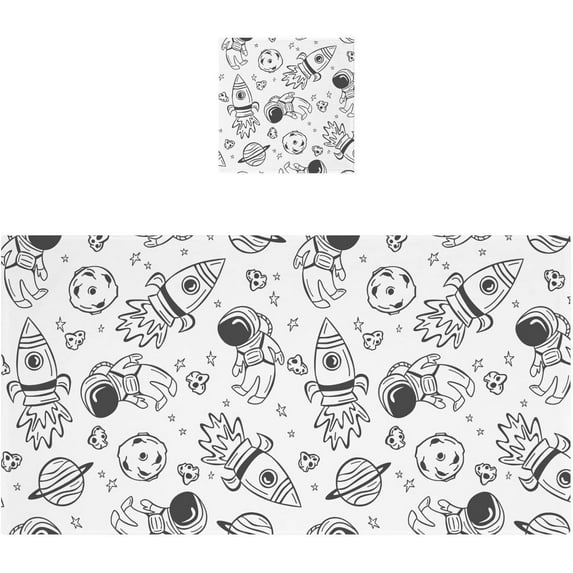 Coolnut Doodle Space Pattern Bath Towels with 1 Washcloth, 27"x54" + 12"x12"100% Cotton Bathroom Towels Set, Ultra Absorbent and Super Soft Bath Towel for Hotel, Home