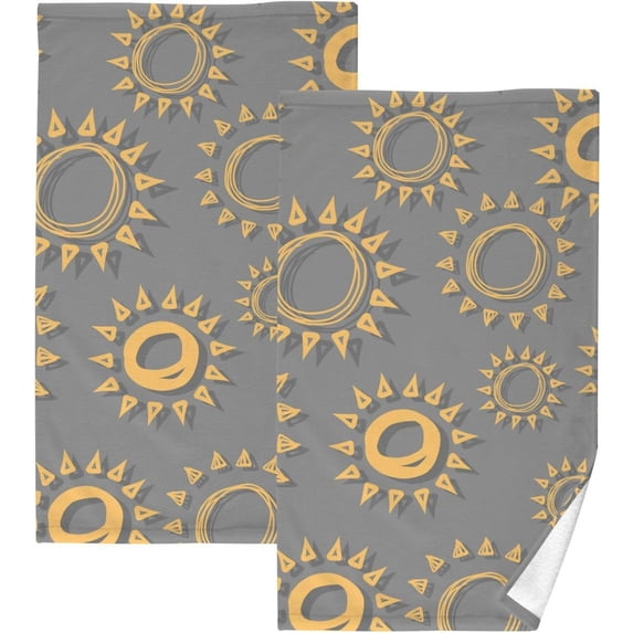 Coolnut Doodle Suns Patterned Hand Towels 2 PCS, Cotton Bath Towel for Drying Face Hands Body Decorative Water Absorbent Lightweight Towels for Bathroom Ktichen Travel Gym, 16"x28"