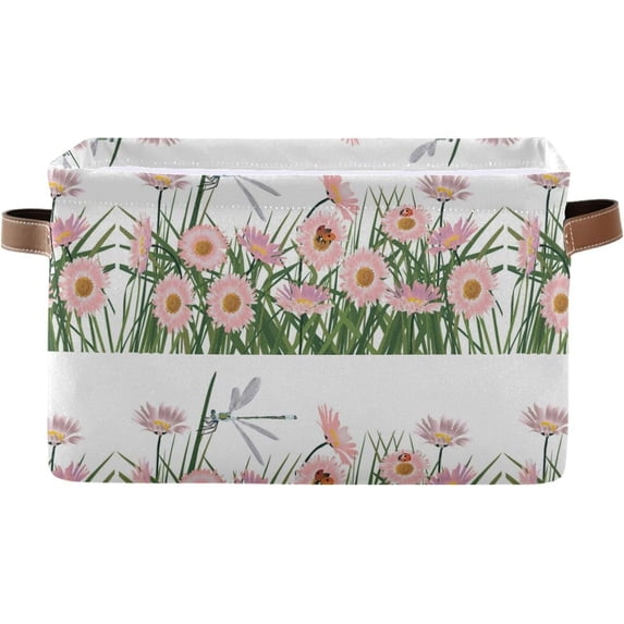 Coolnut Dragonfly Flowers Foldable Canvas Storage Bin, Sturdy Fabric Storage Basket with Handles, Storage Cube Box for Organizing Shelf Nursery Toy Closet 2PCS#714 Home Decor
