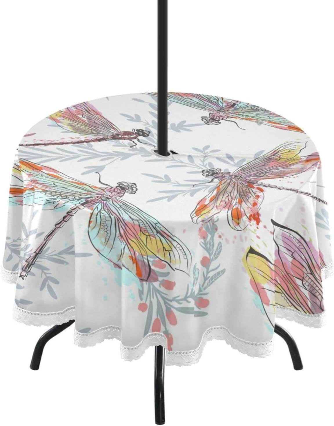 Coolnut Dragonfly Pattern 60" Round Tablecloth with Zipper Umbrella