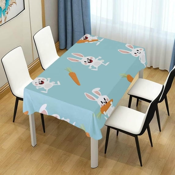 Coolnut Easter Bunny and Carrot Rectangle Tablecloth Spill-Proof Polyester Table Cloth Table Cover for Kitchen Dining Picnic Holiday Party Decoration,54"x54"