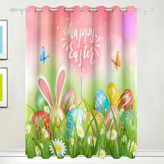 Coolnut Easter Bunny Egg Blackout Curtain for Bedroom, 2 Panels Thermal Insulated Blackout Drapes Long Darkening Curtains with Grommets,55"x 72"