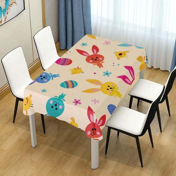 Coolnut Easter Bunny Egg Chick Rectangle Tablecloth, Spill-Proof Polyester Table Cloth, Table Cover for Kitchen Dining Picnic Holiday Party Decoration, 60"x60"