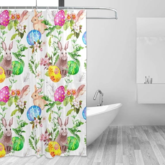 Coolnut Easter Bunny Egg Shower Curtain, Waterproof Washable Bathroom Shower Curtain, Durable Polyester Cloth Fabric Bathroom Decor Set with 12 Hooks,60 x 72 inches