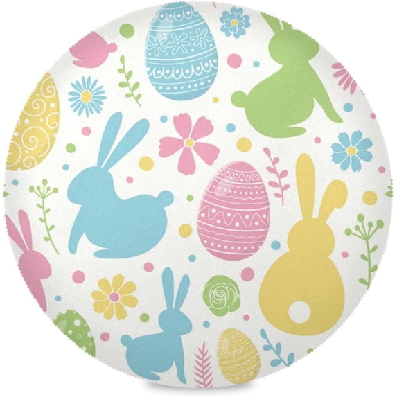 Coolnut Easter Bunny Eggs Round Placemats Waterproof Non-Slip Washable Place Mats Polyester Table Mats Set of 4 Heat Resistant for Home Kitchen Holiday Party Home Decor Gifts