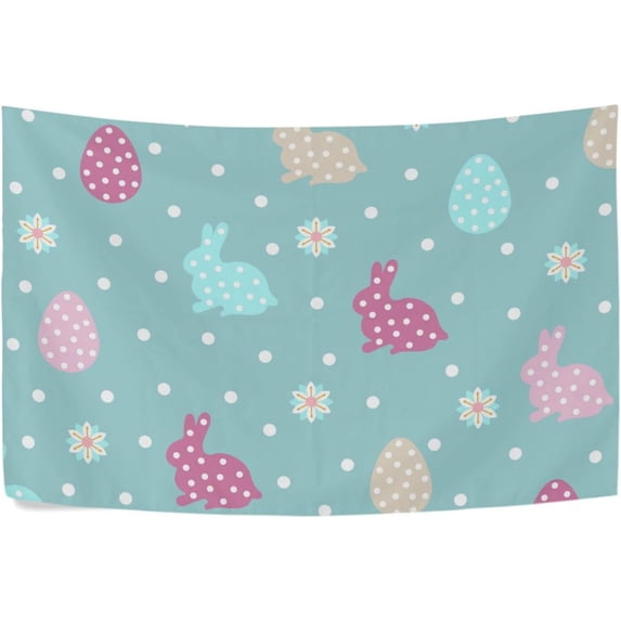 Coolnut Easter Bunny Eggs Tapestry Washable Polyester Art Wall Hanging Blanket for Living Room Bedroom Dorm Party, 90 x 60 Inch Home Decor Gifts