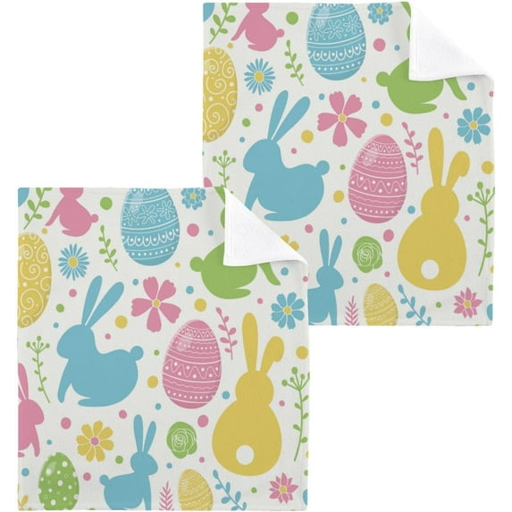 Coolnut Easter Bunny Eggs Washcloths 4 Pack, Highly Absorbent Soft Cotton Fingertip Towels for Bathroom, Kitchen, Gym, Spa, Home Decor, 12 x 12 Inch Washcloth Gift